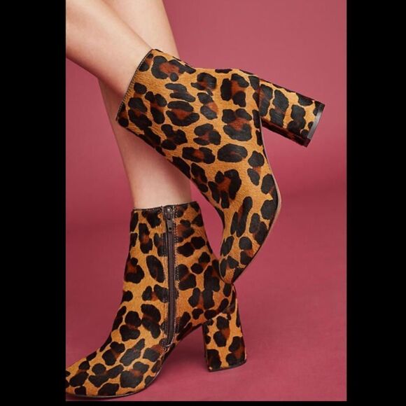 Anthropologie Matisse Grove Calf Hair Leopard Leather Ankle Boots - Picture 1 of 13